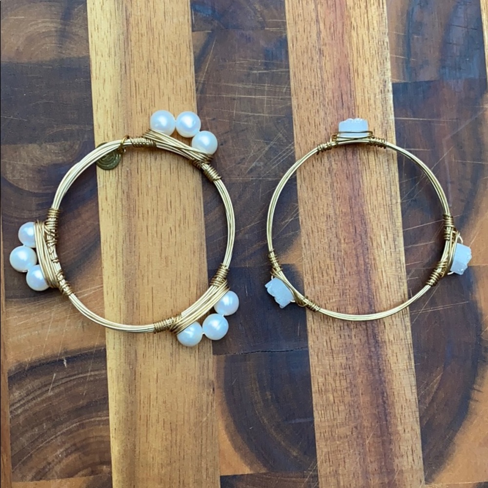 Boutique Wire Pearl and Drusy Gold Bangles